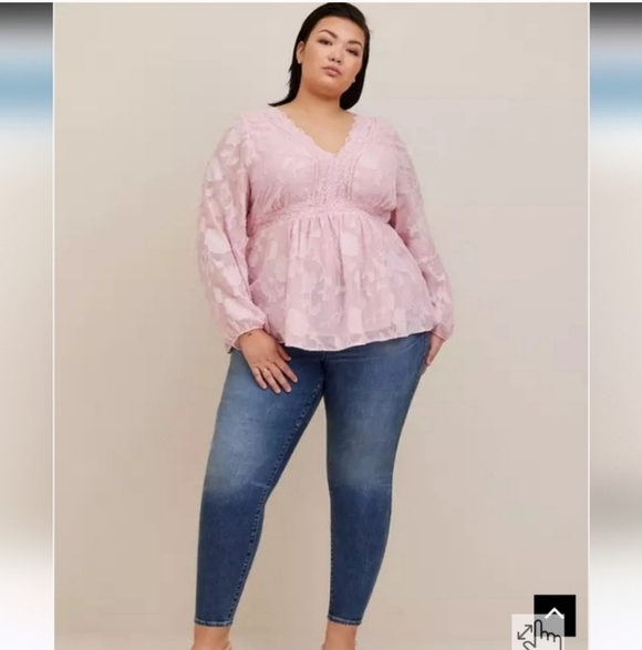 🍁🍂Nwot Torrid 2x Babydoll Clip Floral Long Sleeve Top - Picture 1 of 6